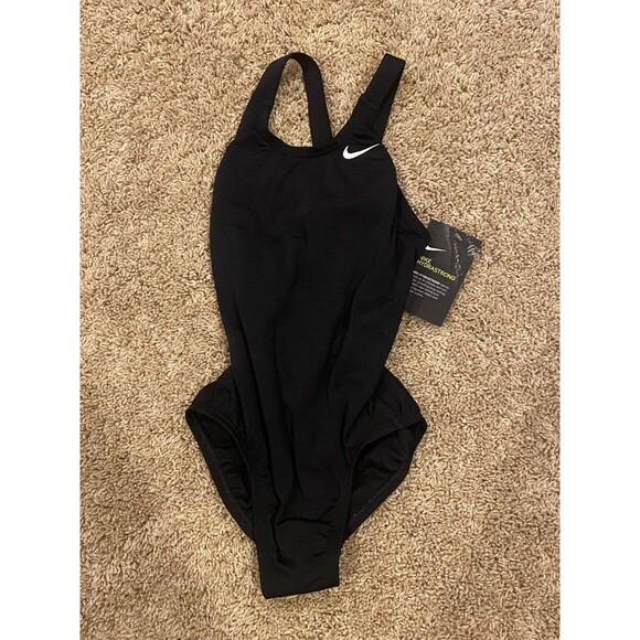 Nike Girls Solid Fast Back One Piece Swimsuit sz S Black Small - Picture 3 of 5